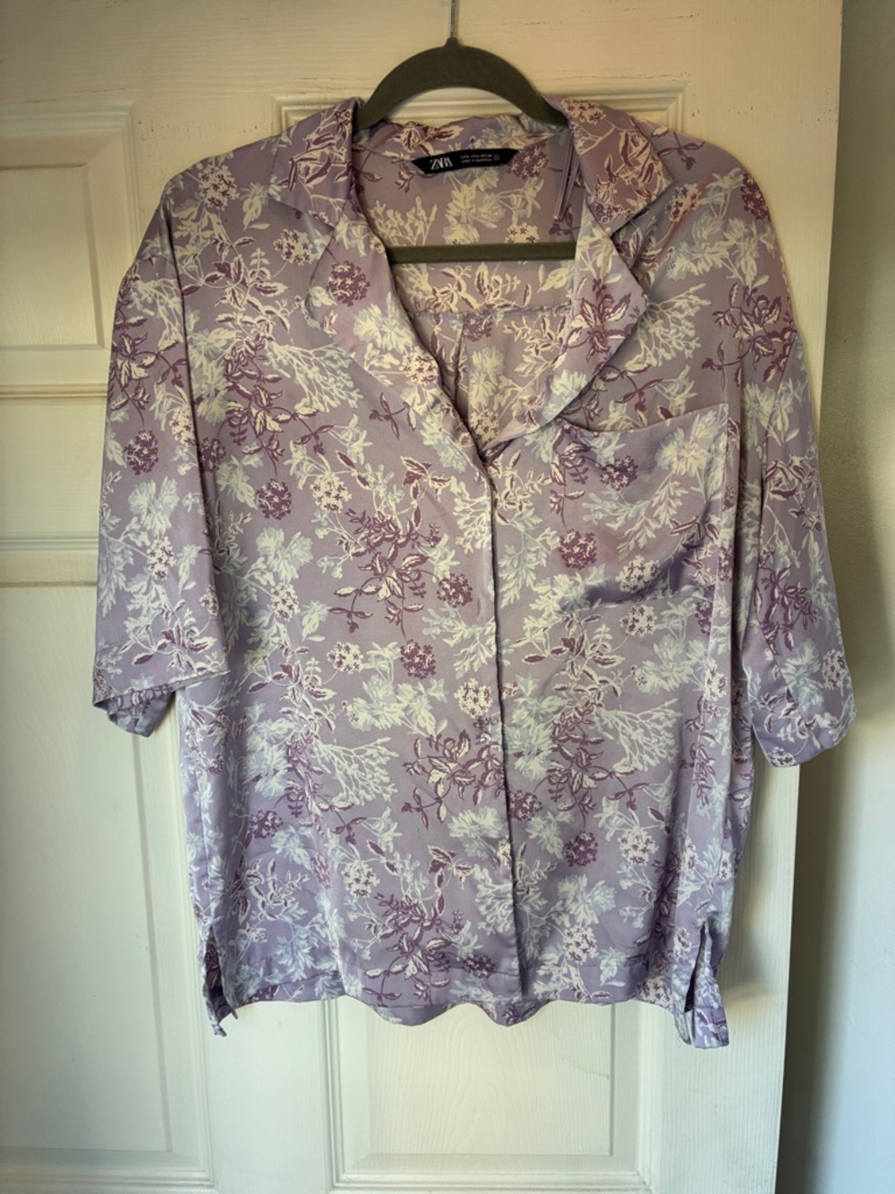Zara Lilac Floral Short-Sleeve Button-Down Top